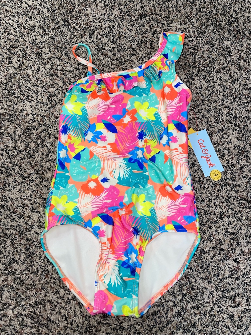Cat & Jack Multicolor Ruffle Floral Tropical Swim One-Piece Girls M (8) NWT